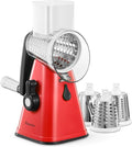 Rotary Cheese Grater with Handle, Reemix Vegetable Cheese Shredder Slicer Grater for Kitchen 3 Changeable Blades for Cheese Potato Zucchini Nuts Chocolate (Red)