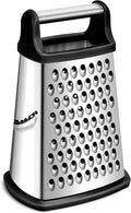 Rainspire Professional Box Grater, Cheese Grater Box for Kitchen Stainless Steel with 4 Sides, Cheese and Spice Graters with Handle for Vegetables, Ginger, Potatoes, Black