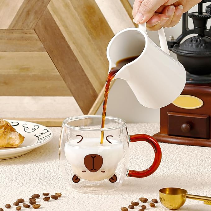 Birthday Gifts for Women Men Cute Capybara Mug Double Walled Coffee Glasses Cups Tea Cappuccino Latte Cup Funny Christmas Gifts Cute Capybara Stuff Gift for Mom Friend Coworker Her Him Home Decor