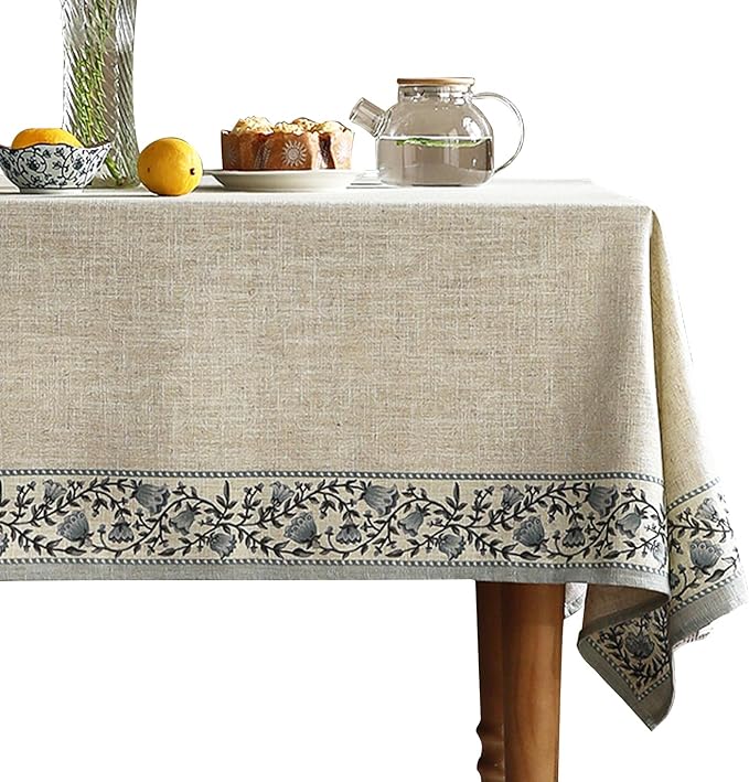 ISAENNE Designer Vintage Linen Elegant Rectangular Tablecloth,Chinoiserie Floral Indoor Table Cloth,Wrinkle Resistant Decor Table Cover for Dining Thanksgiving Kitchen,55"*79"-Segerman B