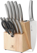 Kitchen Knife Set, Professional 13 Piece Knife Set with Block and Sharpener, Sharp Chef Knife Set, Ideal for Home and Restaurants, Silver