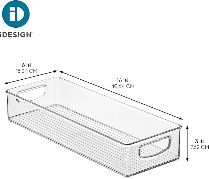 iDesign Slim Extra Long Clear Storage Bin, Narrow Stackable Organizer for Kitchen or Pantry