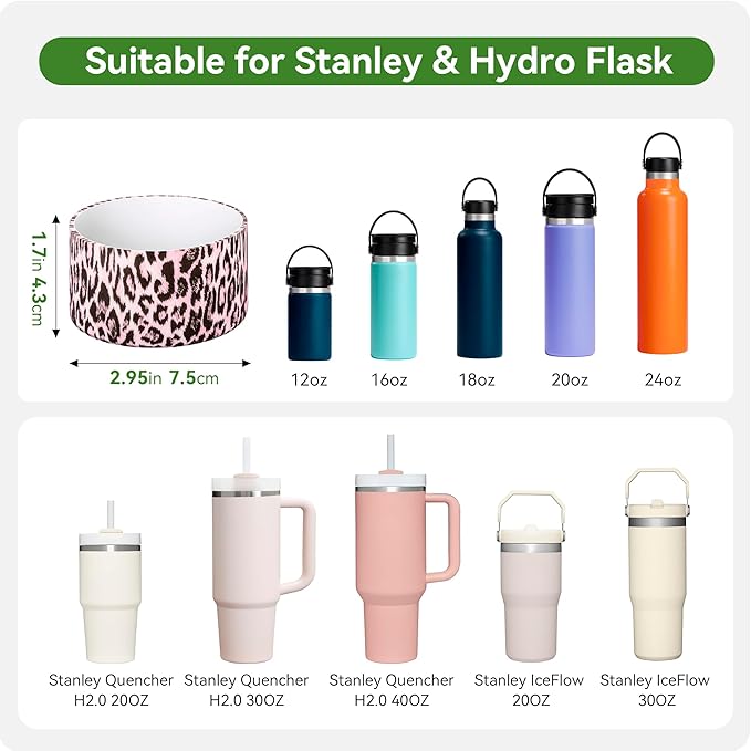 Silicone Boot for Stanley Quencher Tumbler 20/30/40 oz & Stanley IceFlow 20/30oz,Owala 24/40 oz, Cup Boot Sleeve 40oz Bottom Protector for Bottom Size 2.8-2.95" Cups & Bottles BPA-Free(Pink Leopard)