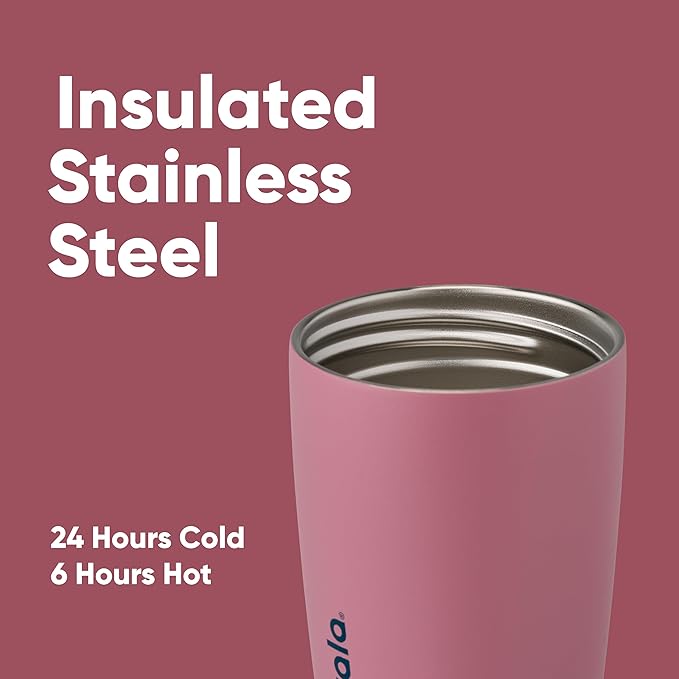 Owala SmoothSip Slider Insulated Stainless Steel Coffee Tumbler, Reusable Iced Coffee Cup, Hot Coffee Travel Mug, BPA Free 12 oz, Purple/Pink (Crochet Queen)