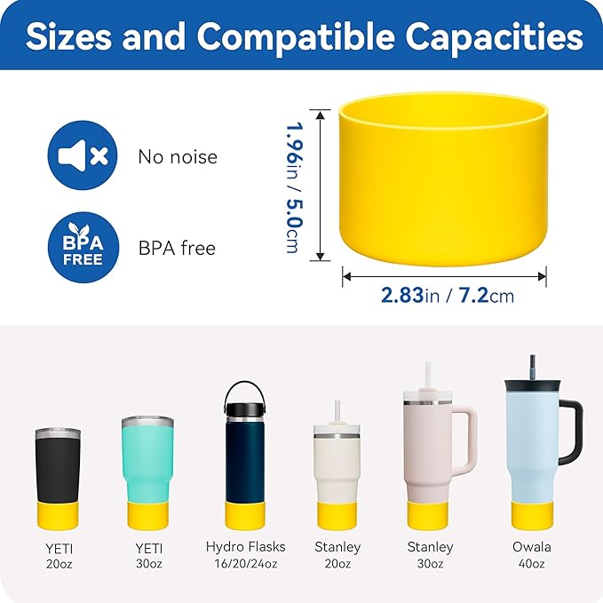 2 Pack Silicone Boot | Compatible with Hydro Flask, Owala, Yeti, Stanley & More | Fits 2.75-2.85" Bottom Bottles/Tumblers (12-40oz) | Anti-Slip | BPA-Free | Scratch & Noise Resistant