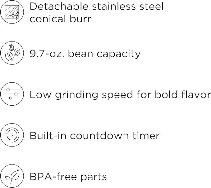 Chefman Conical Burr Coffee Grinder, Create The Boldest & Most Flavorful Grind With 31 Settings From Coarse To Extra Fine, One-Touch Digital Control & 9.7-oz Bean Capacity, Black