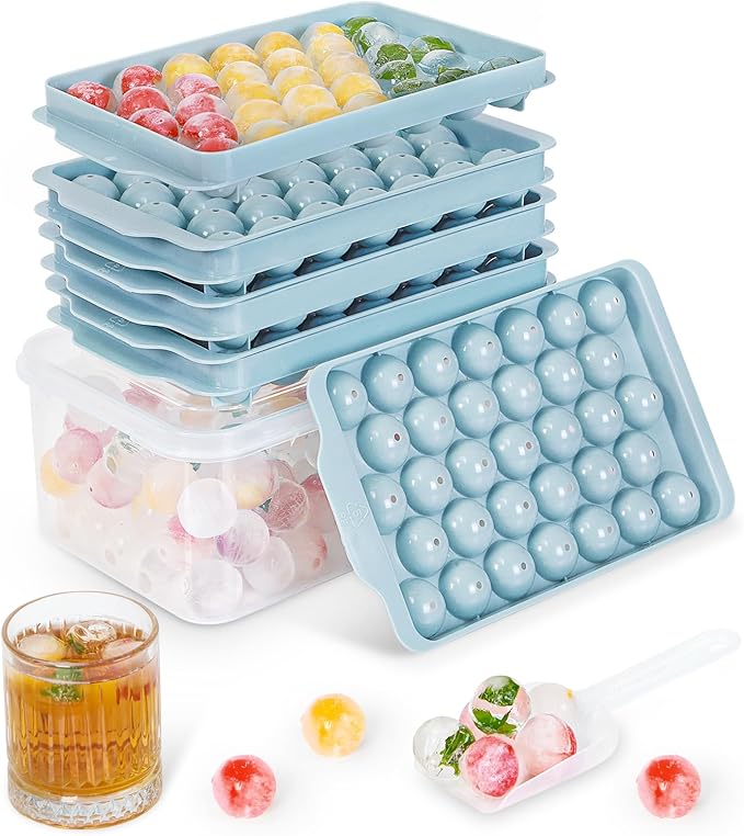 3 Pack Ice Trays for Freezer, 99 PCS Ice Cube Tray with Lid and Bin, Round Ice Cube Mold, Circle Ice Maker for Chilling Drinks (1 inch, Blue)
