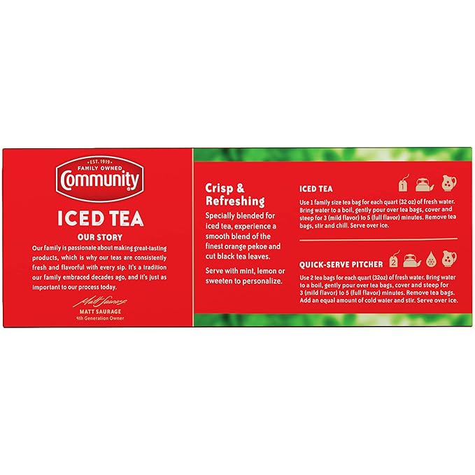Community Coffee Signature Iced Tea, 144 Family Size Tea Bags, 24 Count Box (Pack of 6)