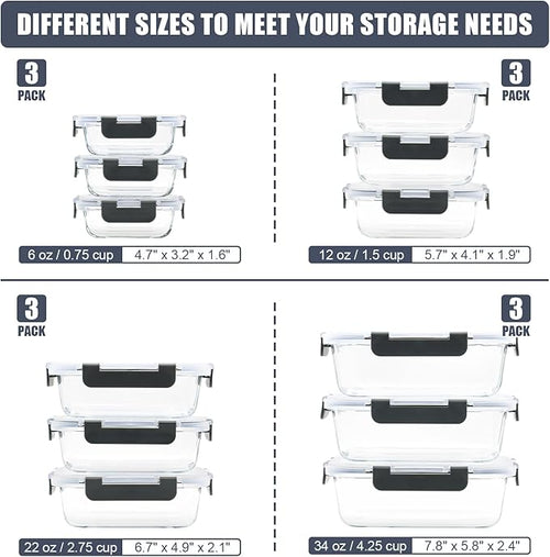 12 Pack Glass Food Storage Containers, Glass Storage Containers with Lids for Meal Prep, Lunch, Airtight, Freezer to Microwave Safe (12 Lids & 12 Containers)