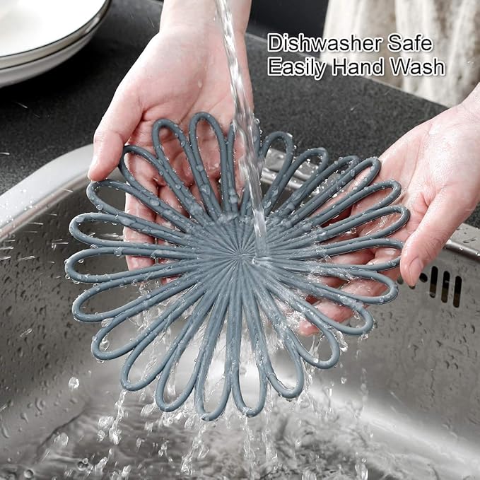 Set of 3 Silicone Trivet Mat - Hot Pot Holder Hot Pads for Table & Countertop - Trivet for Hot Dishes - Non-Slip & Heat Resistant Modern Kitchen Hot Pads for Pots & Pans, Orange