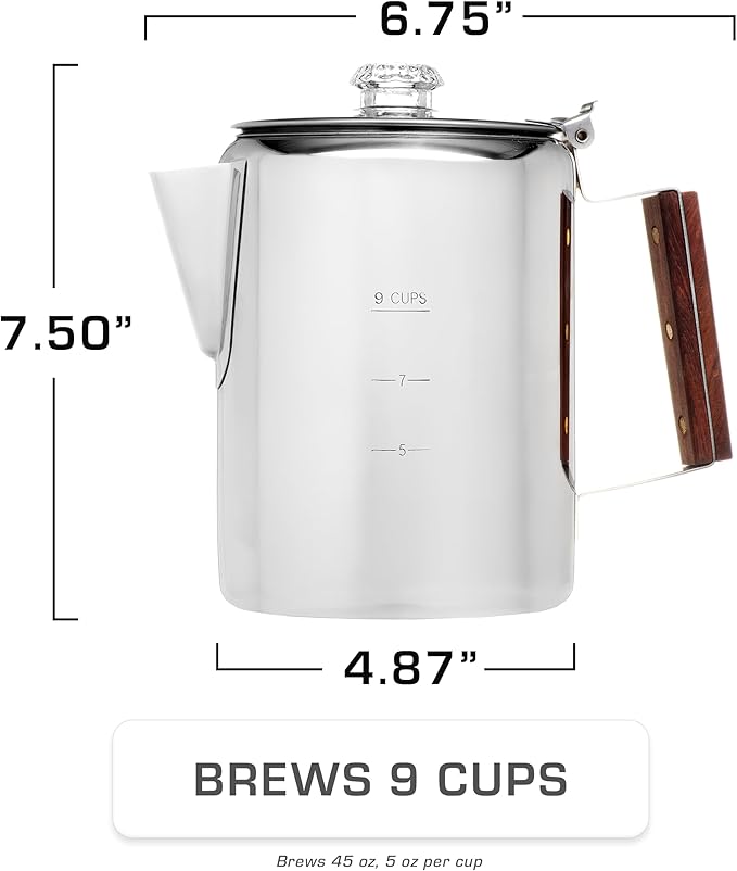 COLETTI Bozeman Percolator Coffee Pot — NO Aluminum or Plastic [9 cup]