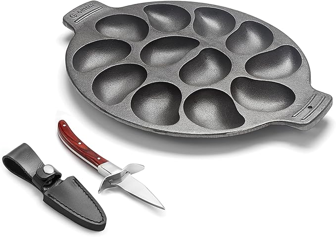 Outset 76469 Oyster Lovers Cast Iron Grill Set and Knife, Multicolored