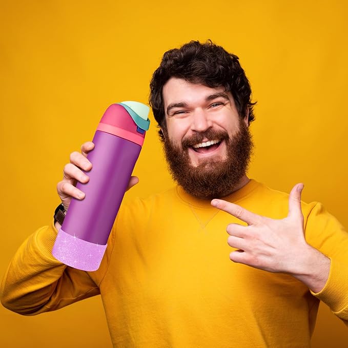 2PCS Silicone Water Bottle Boot for Owala 24oz, Protective Bottom Bumper Anti-Slip Sleeve for FreeSip, Twist, and Flip Stainless Steel Bottles, Dishwasher Safe and BPA Free(Shiny Purple Pink)
