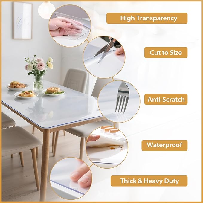 Frosted Table Protector 42 x 78 Inch, 1.4mm Thick Waterproof PVC Plastic Table Cover, Durable Table Pad for Dining Room, Kitchen, Writing Desk, and Coffee Tables