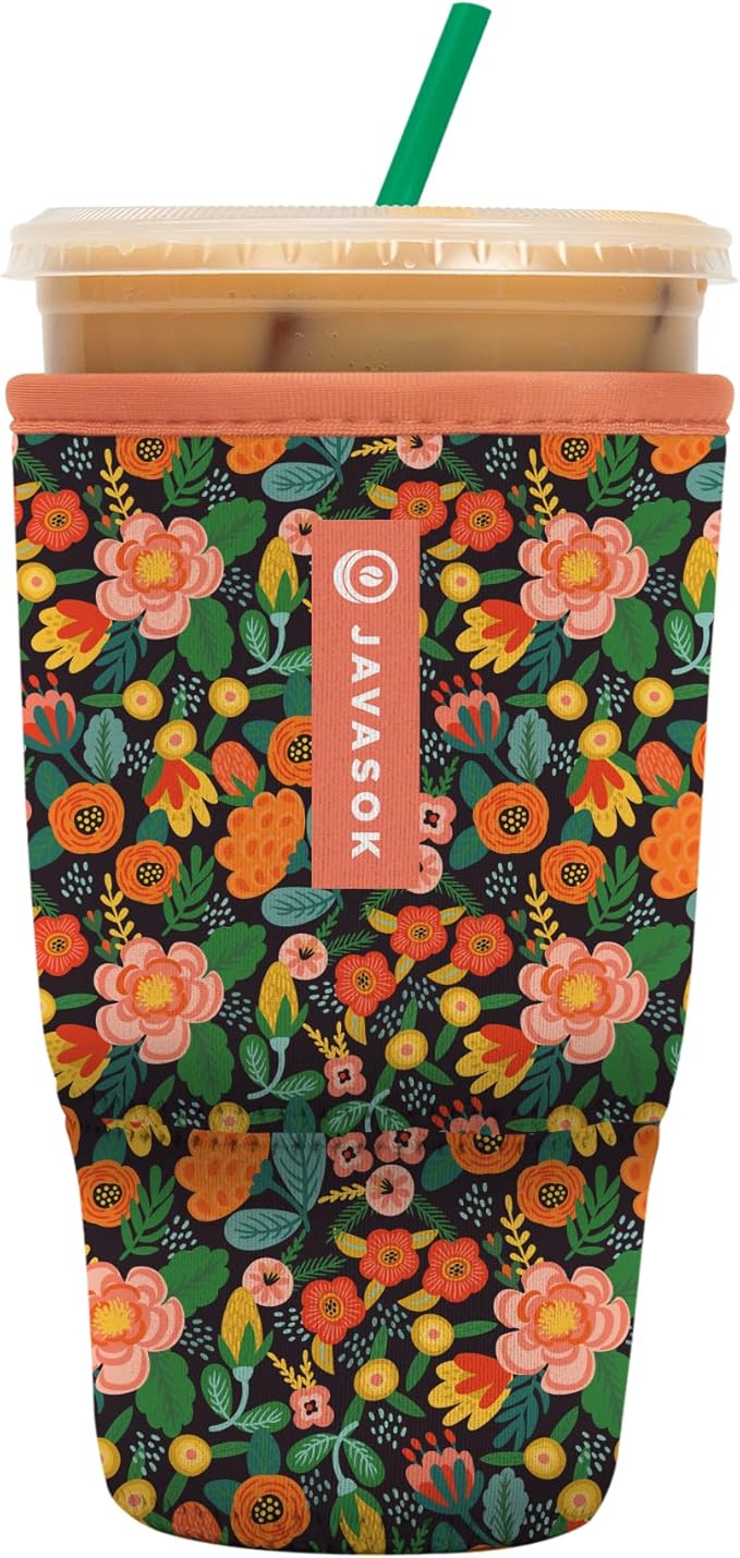 Sok It JavaSok Iced Coffee & Cold Soda Insulated Neoprene Cup Sleeve (Floral Affair, Large: 30-32oz)