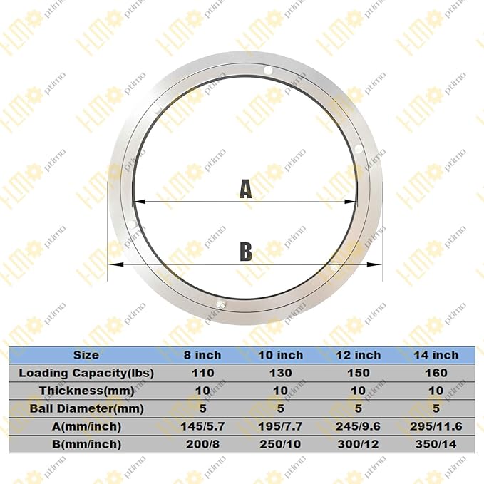 HLMOptimo Lazy Susan Bearing 14 inch Aluminum Turntable Ball Bearing, Heavy Duty Turner Bearing Silent Turntable Bearing Swivel Turntable Bearing 8/10/12/14 inch (14 inch)