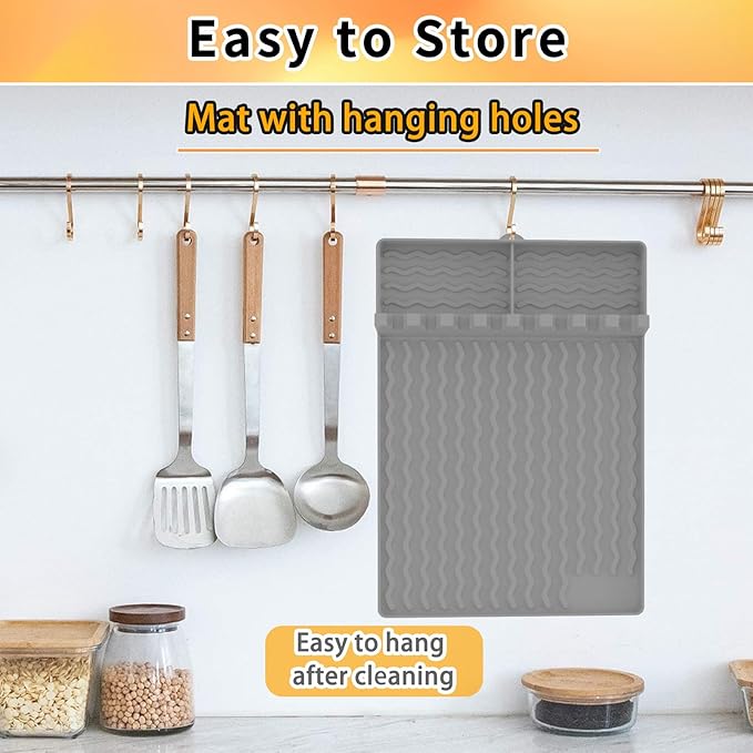 Silicone Grill Mat for Blackstone, Blackstone Griddle Accssories Tools with Drip Pad, Silicone Spatula Mat for Outdoor Grill Kitchen Counter,Grilling Spatula Holder