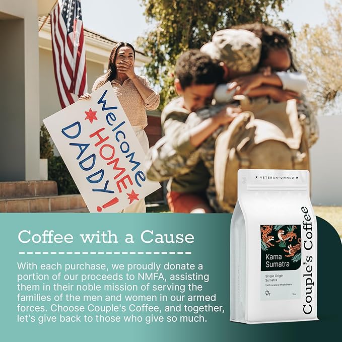 Couple’s Coffee Whole Bean Coffee | Single Origin Sumatra Dark Roast Coffee | Gives Back to Military Families | Made with 100% Arabica Beans | 12oz