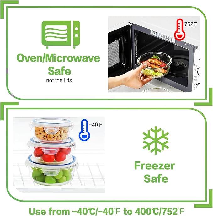 HOMBERKING Glass Food Storage Containers with Lids, [18 Piece] Glass Meal Prep Containers, Airtight Lunch Bento Boxes, BPA-Free & Leak Proof (9 lids & 9 Containers) - Deep Blue