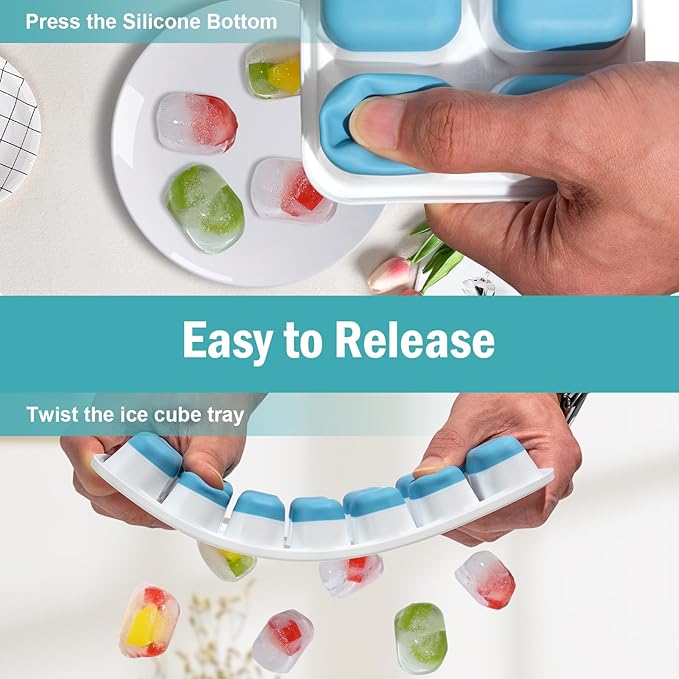 Ice Cube Trays for Freezer Ice tray - Easy to Release Silicone Ice Trays with Spill-Resistant Lids, Reusable Ice Cubes,Stackable and BPA-Free, Perfect for Cocktails, Drinks, and Iced Coffee