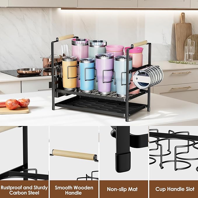 Housolution Water Bottle Organizer Drying Rack for 10 to 40 oz Cups, Multifunctional 8 Slots Tumbler Organizer Cup Holder Rack Compatible with Stanley, Owala, Simple Modern and Other Brands