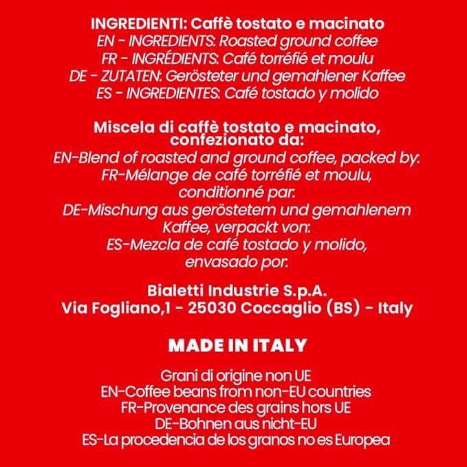 Bialetti Caffe Italian Roasted - 8.8 oz Espresso Ground Coffee - Classico Perfect for Moka - Intensity 7