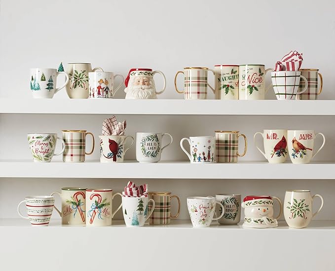 Lenox Coffee Mug, 18 Oz Holiday Cocoa Mug Set, Stoneware Material, Microwave and Dishwasher Safe, Christmas Holly Drinkware Set, Christmas Decorations, Holly Design (Red/Green, 18 Oz, 1 Piece)