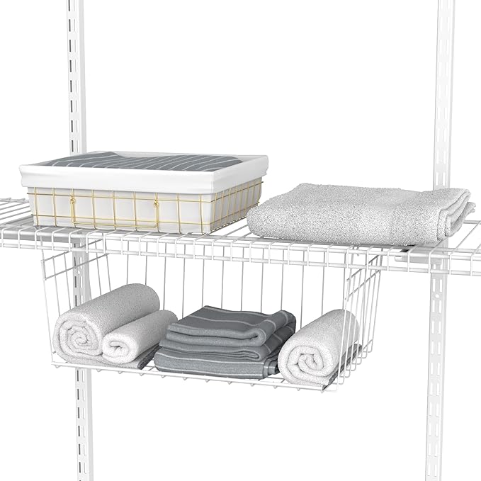 ClosetMaid Wire Hanging Shelf Basket for Storage, Organization in Closet or Pantry, No Assembly or Installation, Durable, 10.68"D x 18.39"W x 7.99"H, White