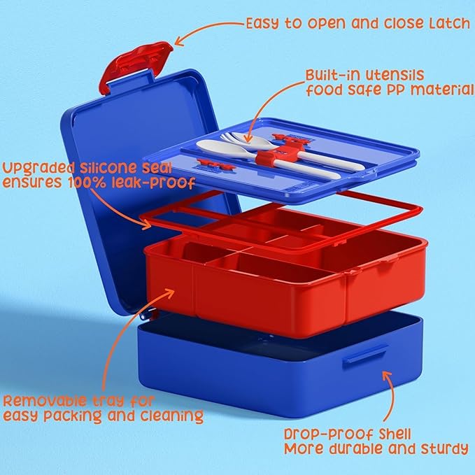 Fimibuke Kids Bento Snack Lunch Box with 4 Compartment, Insulated lunch Bag, Stainless Steel Vacuum Thermos Food Jar, Ice Pack, Utensils Set, Birthday Gift for Age 3-12 Back to School Toddler Girl Boy