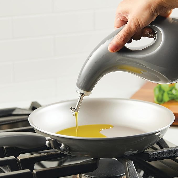 Rachael Ray 48465 Ceramic EVOO Oil and Vinegar Dispensing Bottle with Spout, 24 Ounce - Dark Gray