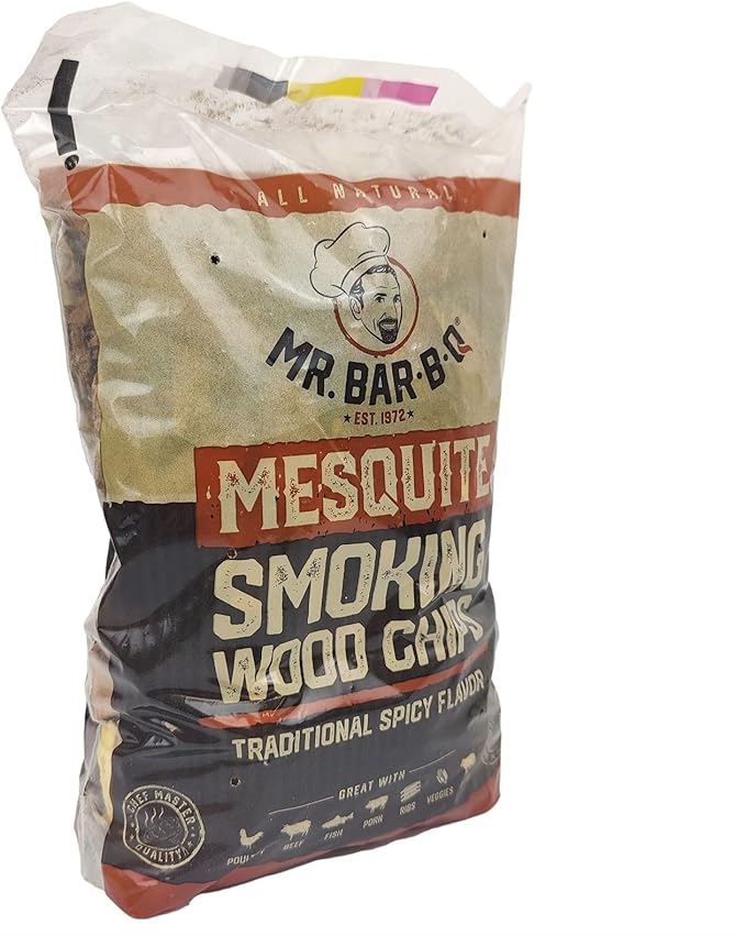 Mr. Bar-B-Q Mesquite Wood Smoker Chips, 100% All Natural Mesquite Wood Smoking Chips for Smokers, Works on Any Heat Source, Traditional Spicy Flavor for Backyard BBQ, Grilling & Camping (1.8 Lb Bag)