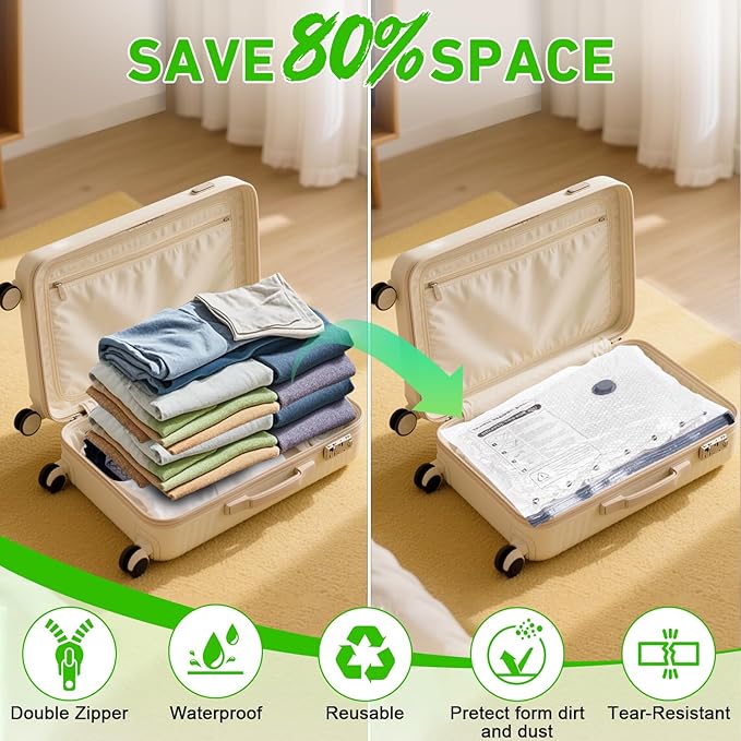 Vacuum Seal Bags for Clothing with Wireless Electric Pump - Travel & Home Use, 15 Pack Ideal Space Saver Vacuum Storage Bags, Travel Vacuum Bags for Luggage