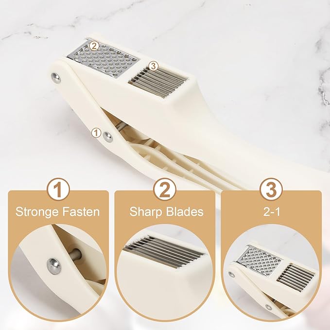 uxcell Garlic Press, 7.5 Inch Stainless Steel Garlic Slicer Crusher Tool Kitchen Utensil for Home Cooks and Professional Chefs, White