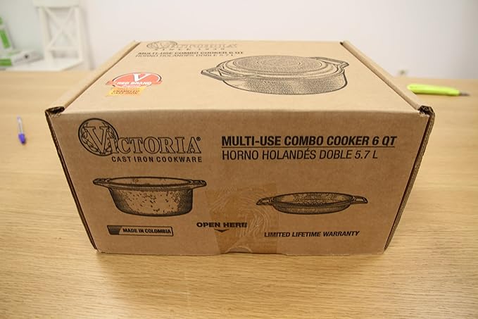 Victoria 6-Quart Cast Iron Combo Cooker, Combination Dutch Oven and Skillet, Made in Colombia, 2-Piece Set