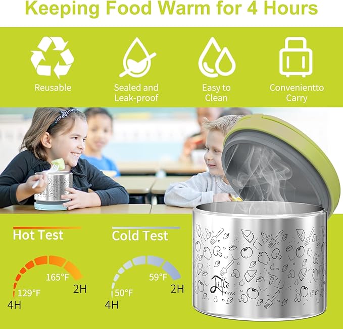 Lille Home Portable Insulated Lunch Box Set with Stainless Steel Cutlery, vacuum lunch box, to Keep Food Warm or Cool, Two Containers for Fruits and Sauces, Durable and Leak-Proof