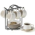 YHOSSEUN Espresso Cups with Saucers and Metal Stand, 4 Oz Ceramic Expresso Shots Cup Espresso Small Coffee Cups Set of 6, Beige