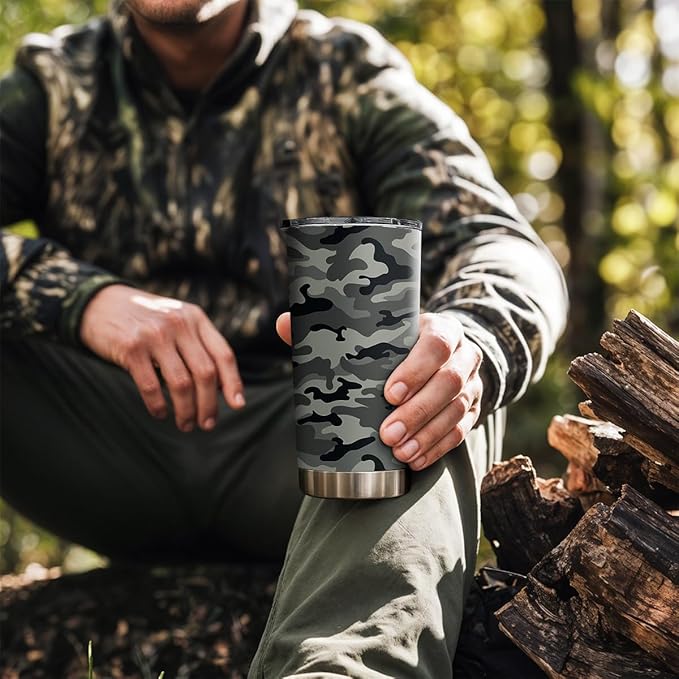 SANDJEST Camo Tumbler 20oz Stainless Steel Double Insulated, Travel Coffee Cup, Gifts for Men Women, Hunting Lovers, Birthday Christmas