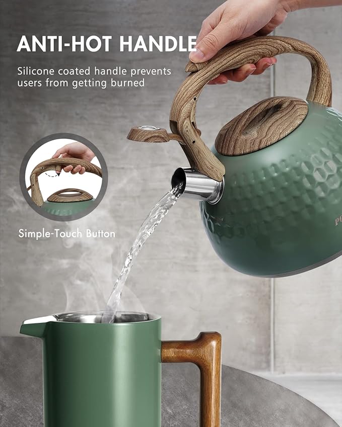 POLIVIAR Tea Kettle, 2.7 Quart Stovetop Tea Kettle, Audible Whistling Teapot, Food Grade Stainless Steel for Anti-Rust, Anti Hot Handle, Suitable for All Heat Sources (JX2020-RH30-2)