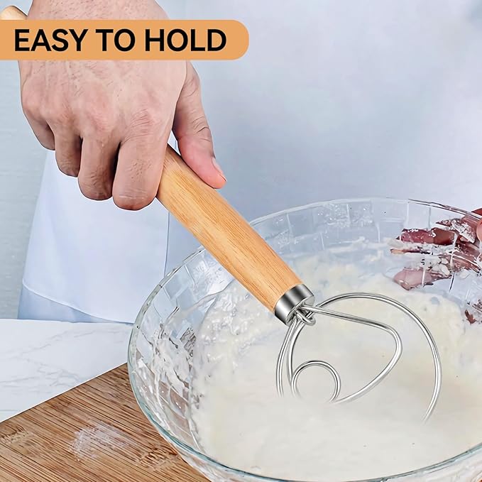 TEEVEA Danish Dough Whisk Stainless Steel Hook Dutch Bread Mixer for Sourdough Baking Tools