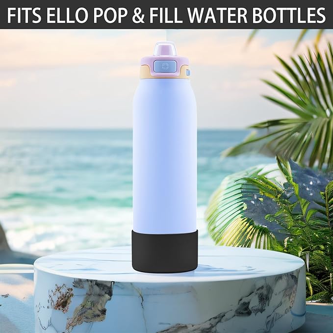2 PCS Silicone Bottom for Ello Pop 32 OZ Water Bottle, Water Boot for Ello Pop,Avoid Scratches and Noise (Black, 22oz)