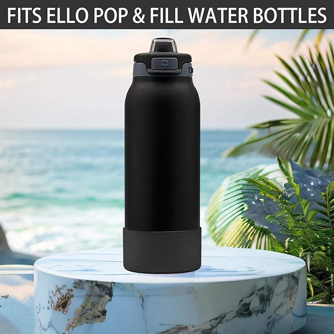 2 PCS Silicone Bottom for Ello Pop 32 OZ Water Bottle, Water Boot for Ello Pop,Avoid Scratches and Noise (Black, 320z)
