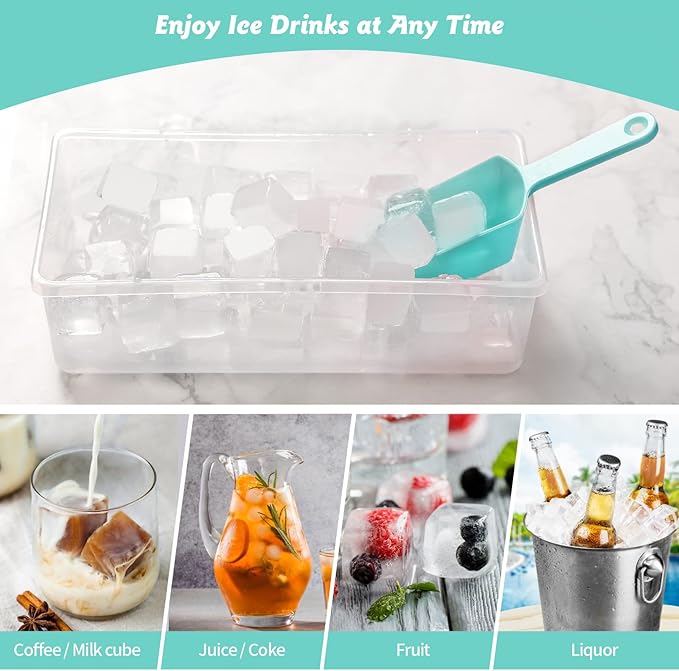 Food-grade Silicone Ice Cube Tray with Lid and Storage Bin for Freezer, Easy-Release 2 * 36 Small Nugget Ice Trays 1 ice Bucket & Scoop, Flexible Ice Cube Molds with Ice Container