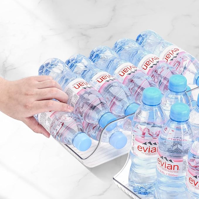 Puricon 2 Pack 16.9 oz Water Bottle Dispenser Organizer for Refrigerator Plastic Container Storage Bin for Fridge Freezer Pantry Kitchen