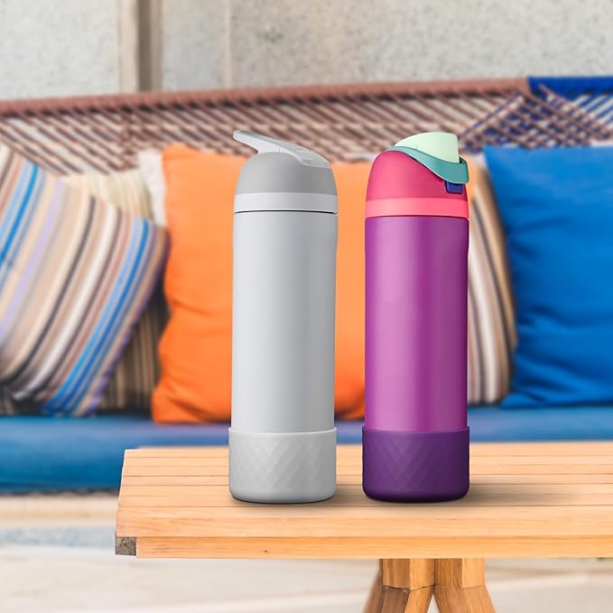 2PCS Silicone Water Bottle Boot for Owala 24oz, Protective Bottom Bumper Anti-Slip Sleeve for FreeSip, Twist, and Flip Stainless Steel Bottles, Dishwasher Safe and BPA Free