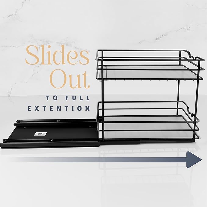 Pull Out Cabinet Organizer for Spices, Cans - Heavy Duty with Lifetime Limited Warranty- Pull Out Spice Rack- Cabinet Pull Out Shelf for Cans,Dishes, Etc, 8-1/2"Wx10-3/8"Dx8-7/8"H, Black