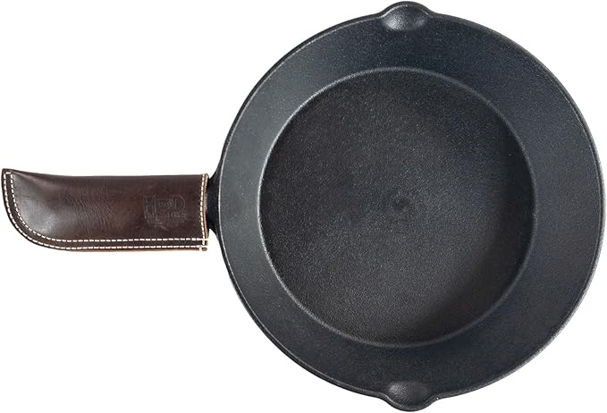 Hide & Drink, Hot Handle, Cast Iron Protector, Panhandle Potholder, Slides On/Off Easily onto Metal Skillet Grips, Full Grain Leather, Handmade (Bourbon Brown White Stitching)