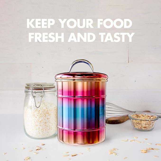 Amici Home Rainbow Metal Storage Canister | Dry Food Storage Container | Airtight Lid | 38 Ounce Capacity | Modern Home Décor | Decorative Metal Canister for Kitchen Countertop