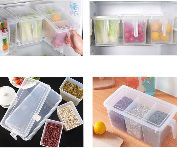 MineSign 2 Pack Plastic Divided Veggie Storage Containers with Lids and Handles for Fridge Storage Organizer Boxes for Refrigerator Produce Beans Fruits Organzation