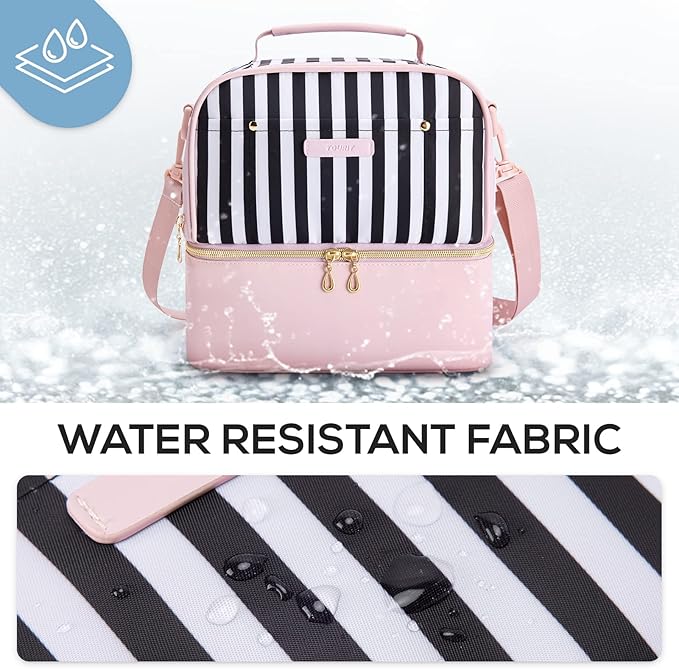 TOURIT Lunch Bag Women Double Deck Lunch Box Insulated Lunch Cooler for Women Men Work, Pink Stripes