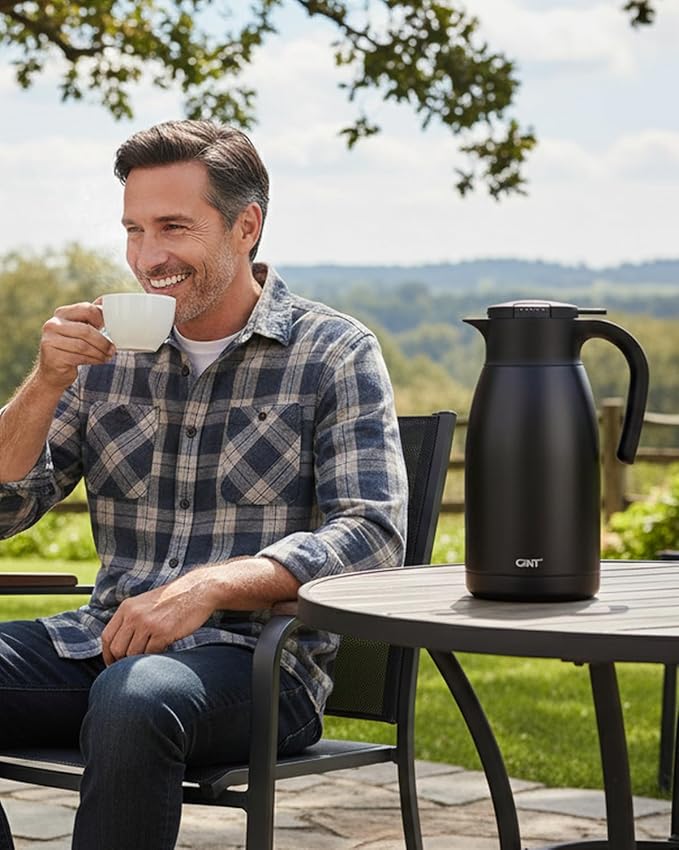 GiNT 1.9L / 64Oz Thermal Coffee Carafe, Insulated Stainless Steel Coffee Carafes for Keeping Hot/Double Walled Vacuum Thermal Carafe (Black)